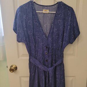 Marine Layer Blue Floral Button-Front Tie Waist Dress | Spring 2020